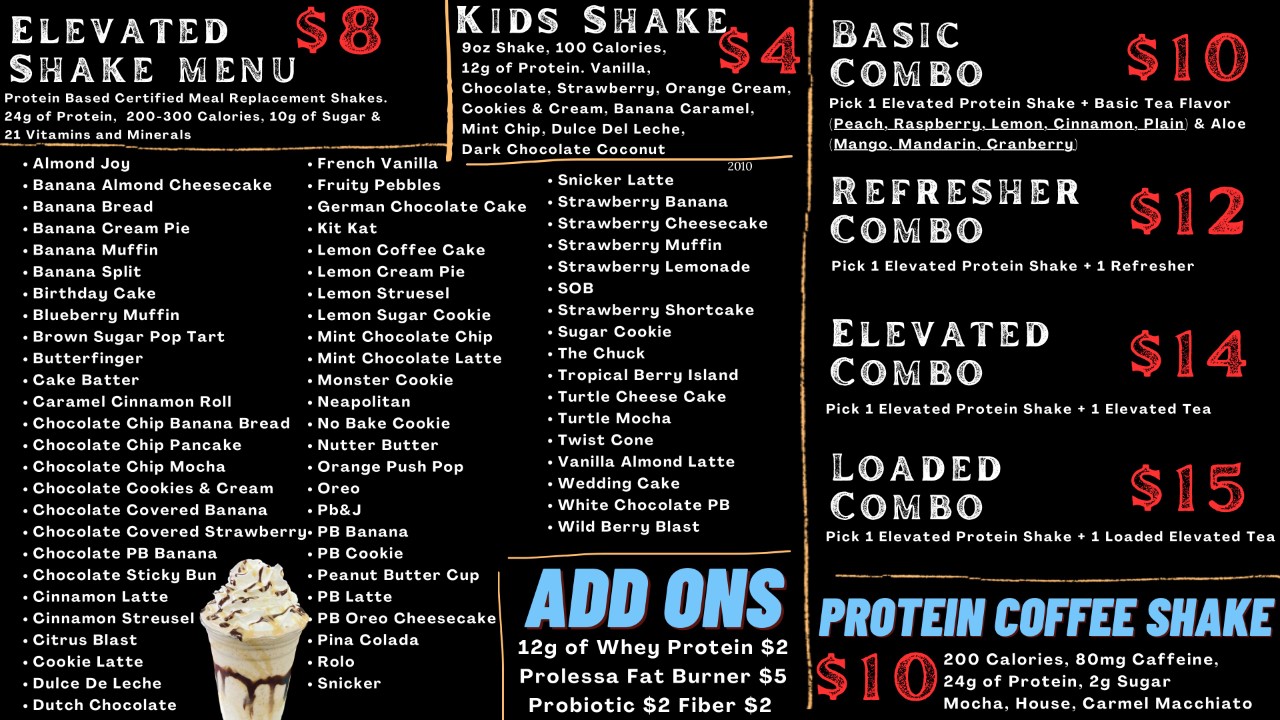 Elevate Life Nutrition Nutrition On Reserve Menus